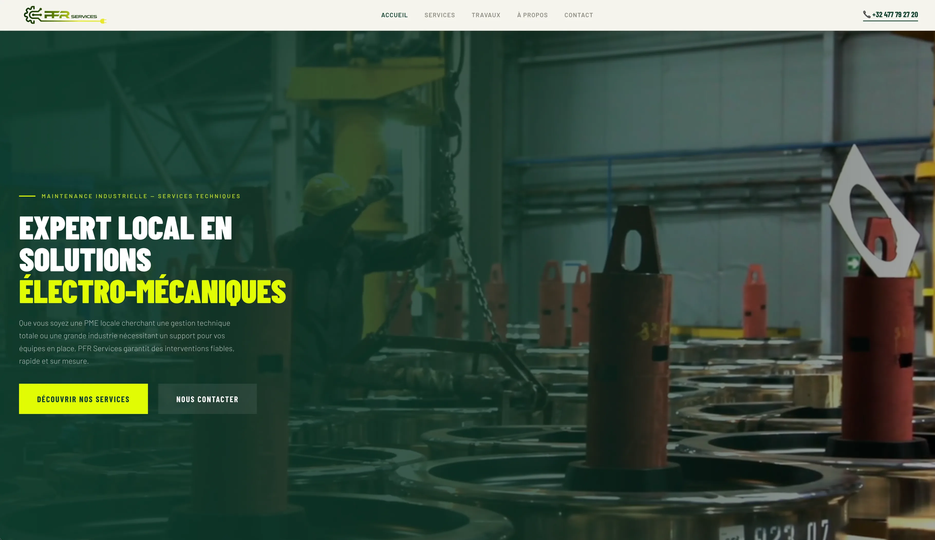 Home page of the PFR Services website, an industrial maintenance company
